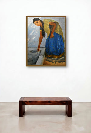 Girl Washing (Divine Melody II) by artist Vishalandra Dakur displayed in a Traditional Living Room