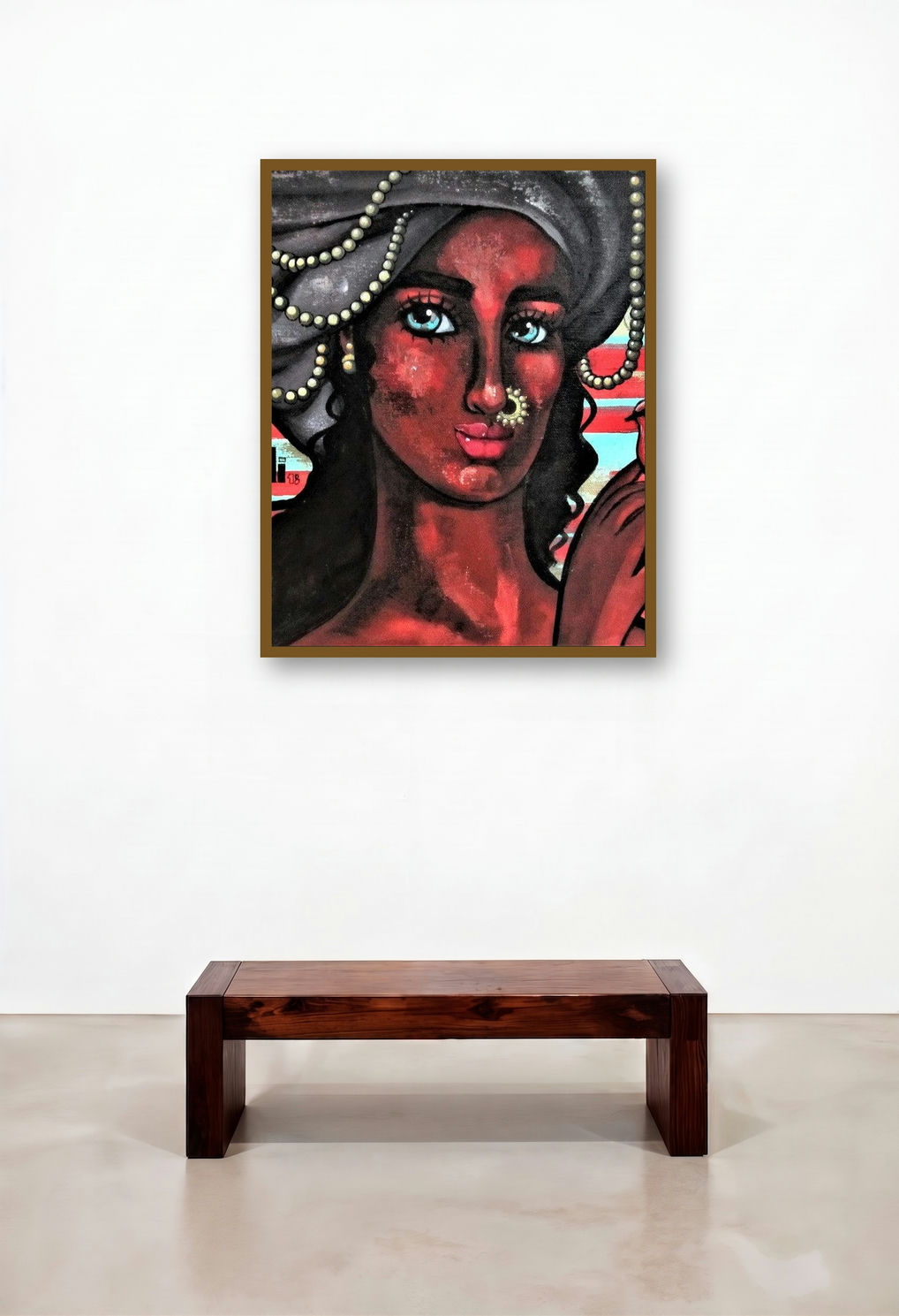 Girl With A Red Bird (Inner Light) by artist Suruchi Jamkar displayed in a Minimalist Library
