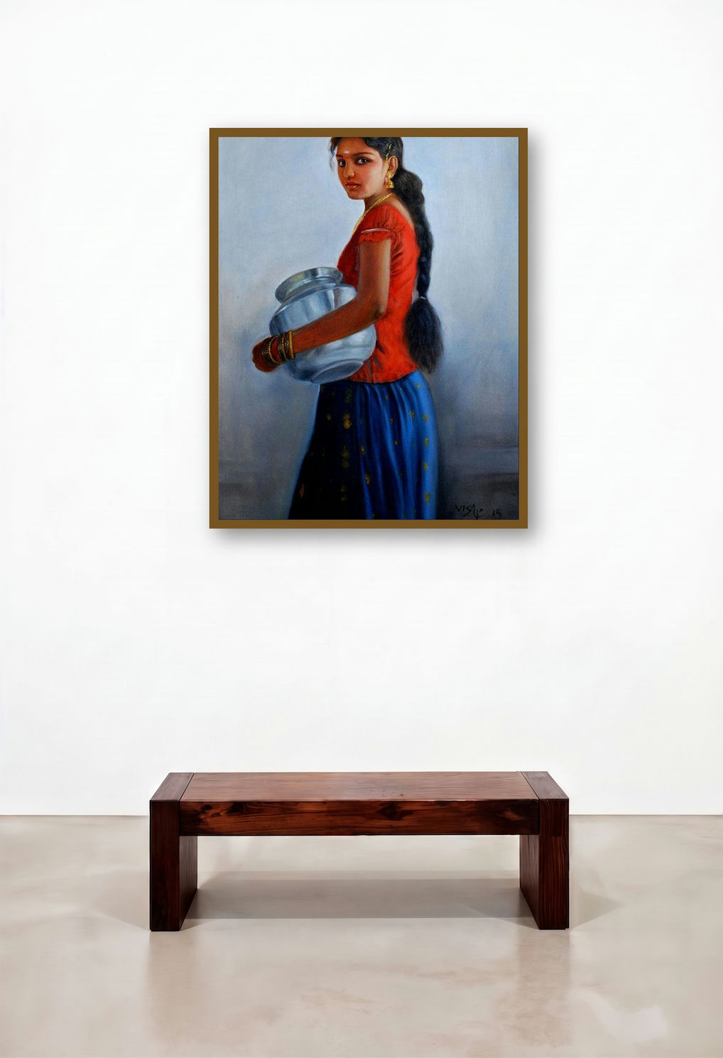 Girl With Steel Pot (Village Vessel) by artist Vishalandra Dakur displayed in a Art Deco Hallway