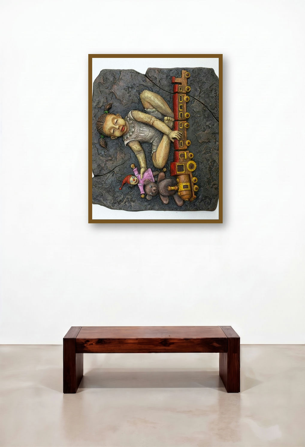 Girls Playing With Toys (World of Play) by artist Shashikant Charbe displayed in a Scandinavian Hotel Suite