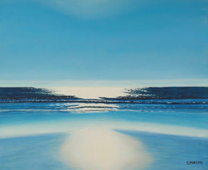 Glare (Coastal Luminescence) by SIMON MASON, Print Oil Seascape Painting on Canvas, X-Small Horizontal Wall Art