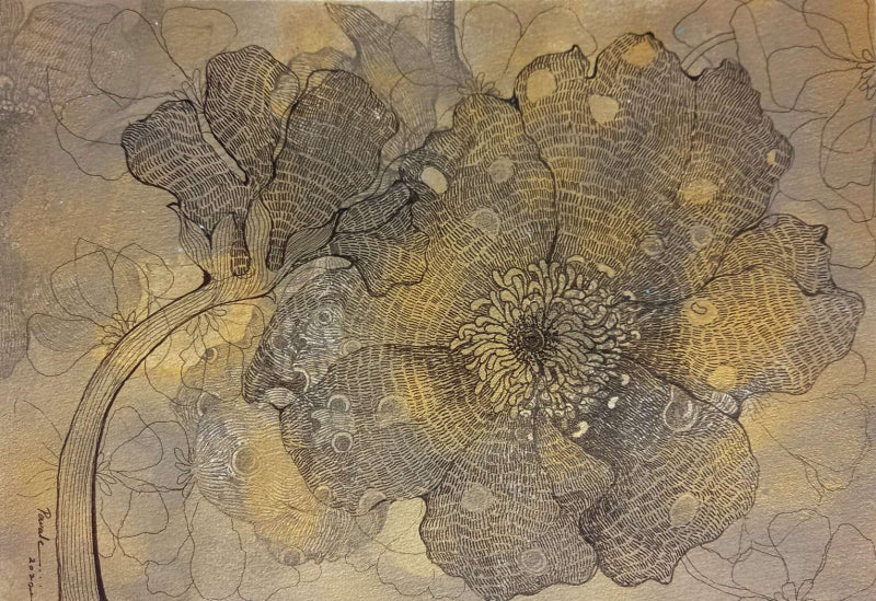 'Gleam' nature mixed-media painting by artist Yogesh Powale, 9x12 inch, on paper