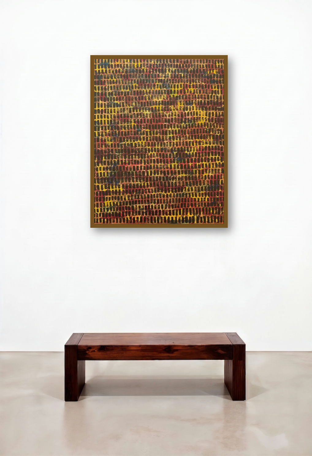 Glow Within (Crimson Grid) by artist Ketki Fadnis displayed in a Industrial Reception Area