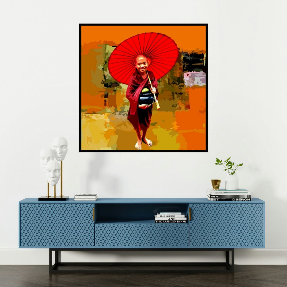 'Gnosis 12' painting by Umakant Tawde shown on a wall in a furnished room.