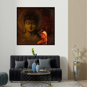 Umakant Tawde's 'Gnosis 17' painting visualized above a sofa in a contemporary room.