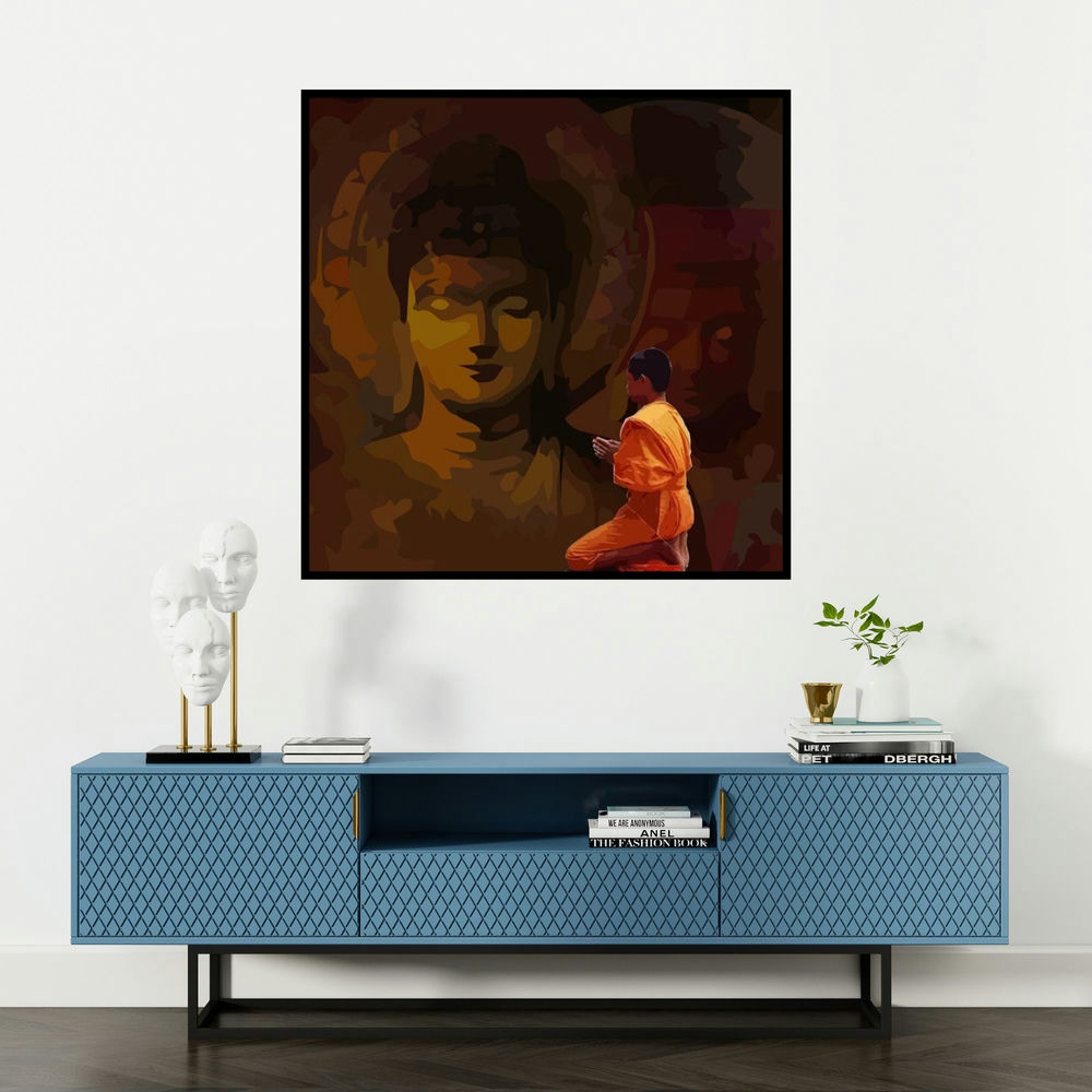 'Gnosis 17' painting by Umakant Tawde shown on a wall in a furnished room.