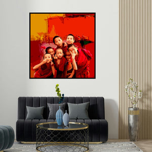 Umakant Tawde's 'Gnosis 4' painting visualized above a sofa in a contemporary room.