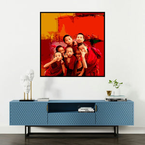 'Gnosis 4' painting by Umakant Tawde shown on a wall in a furnished room.