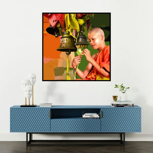 'Gnosis 8' painting by Umakant Tawde shown on a wall in a furnished room.