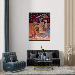 Preview of 'Goat (Shelter from the Storm)' Painting by Amit Rajvanshi shown on a wall in a furnished room.