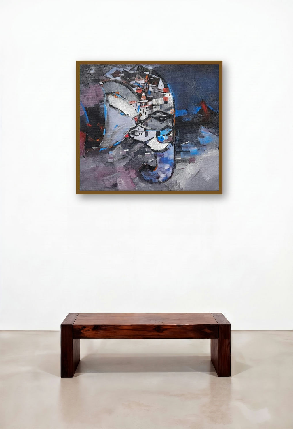 God Of Village (Urban Divinity) by artist Sunil Bambal displayed in a Coastal Hallway