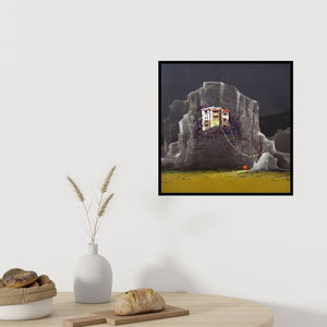 In-situ view of Yogesh Lahane's 'God Visit (Cliffside Retreat)' painting in a room