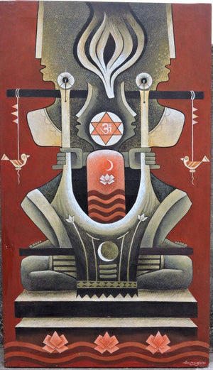 God2 (Divine Union) by Binay Polley, Original Acrylic Religious Painting on Canvas, Medium Vertical Wall Art