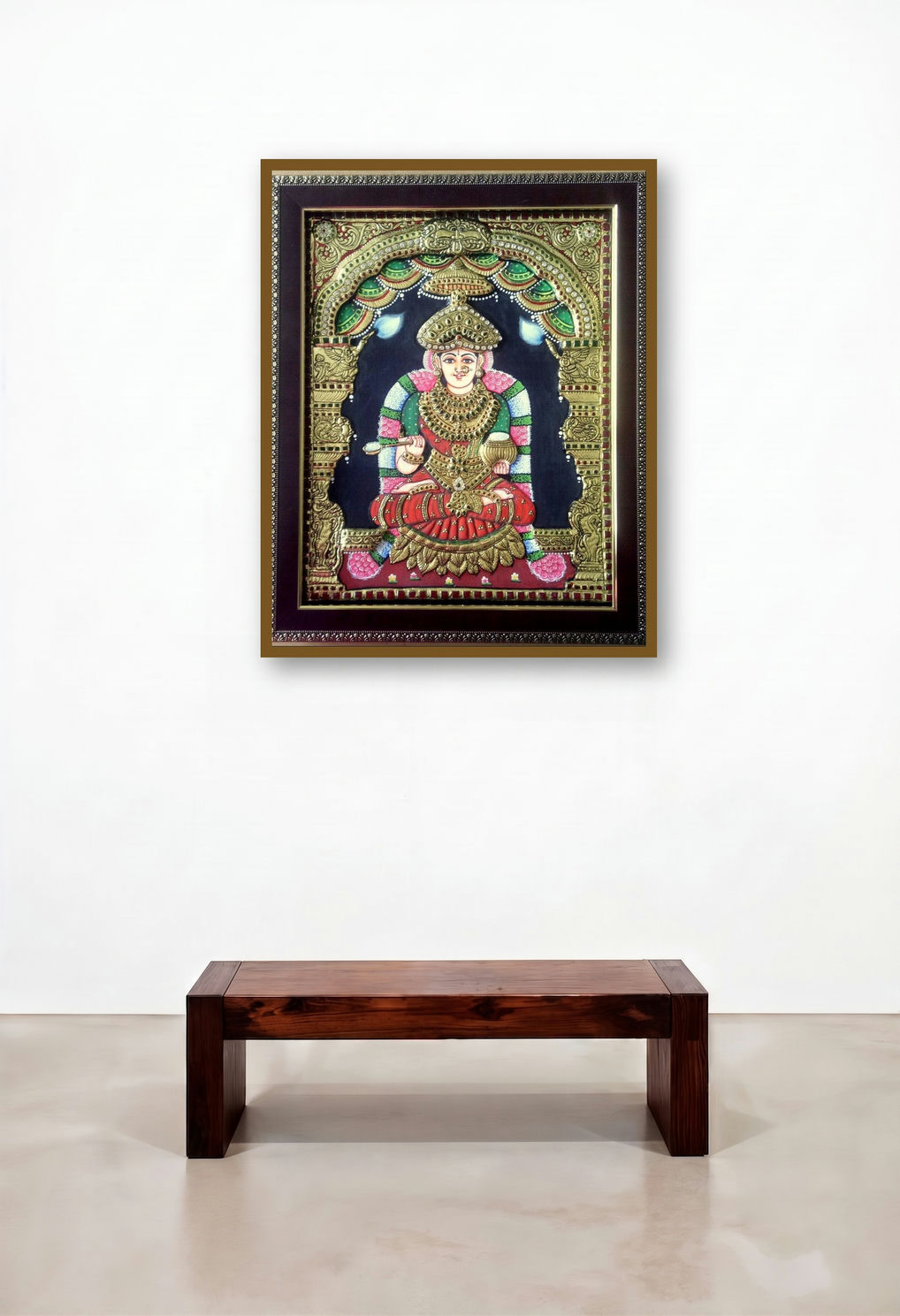 Goddess Annapurna Tanjore Painting (Goddess Annapurna) by artist Vani Vijay displayed in a Contemporary Luxury Executive Office