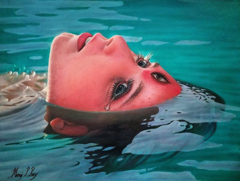 Religious oil painting titled 'Goddess Durga', 15x20 inches, by artist Manoj Pratim Ray on Canvas