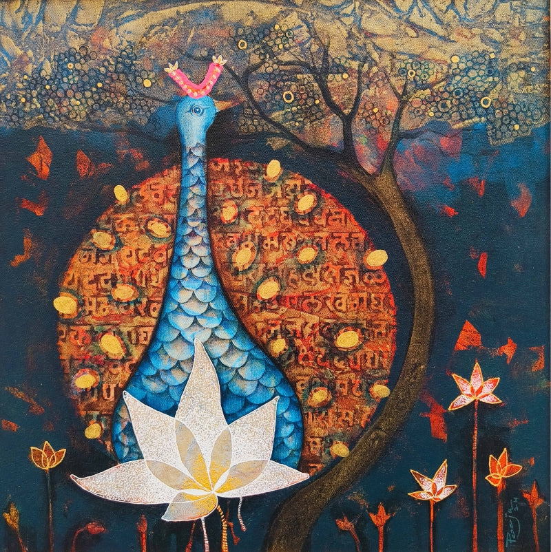 Goddess Of Learning 1' animals acrylic painting by artist Pooja Mhatre, 24x24 inch, on canvas