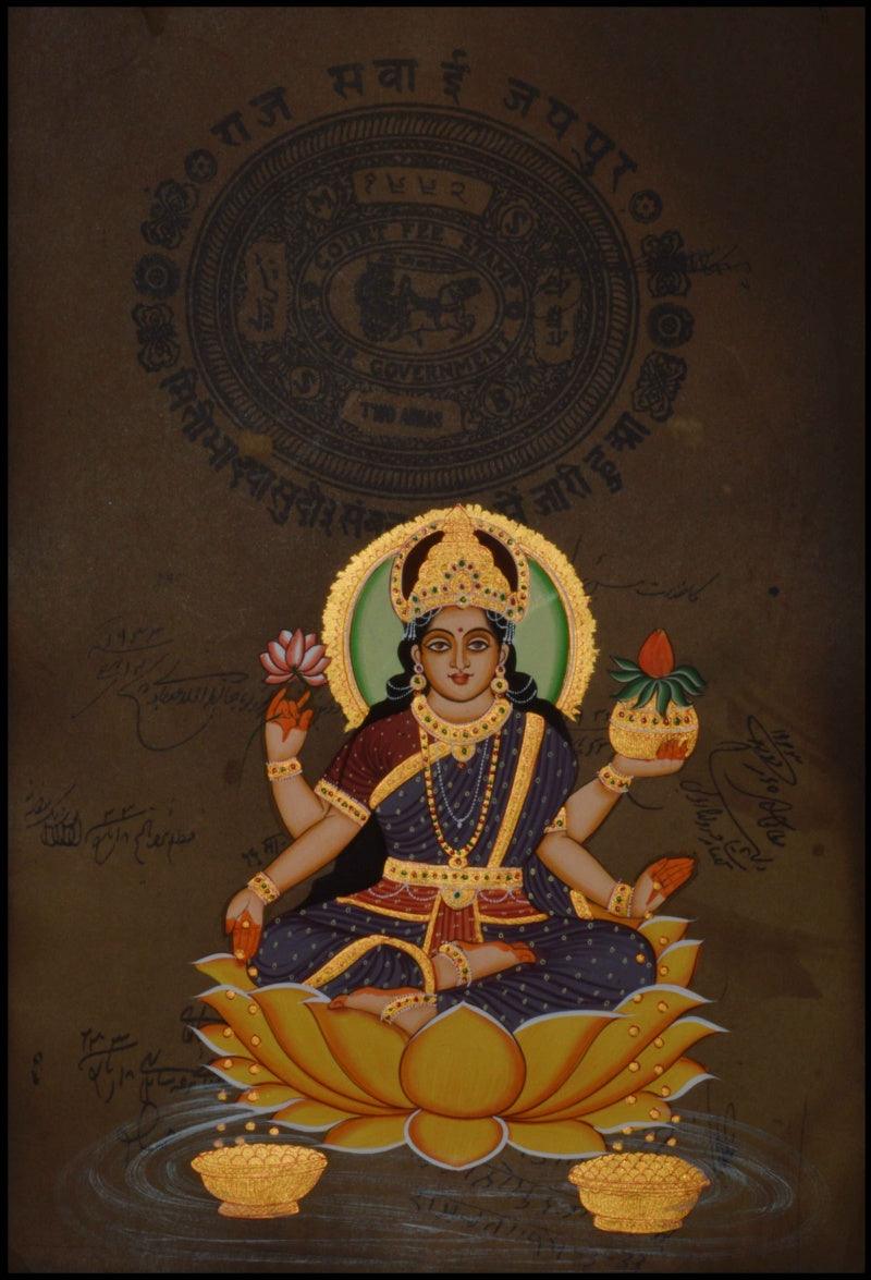Religious miniature traditional art titled 'Goddess Mahalakshmi Devi', 12x9 inches, by artist Unknown on Paper