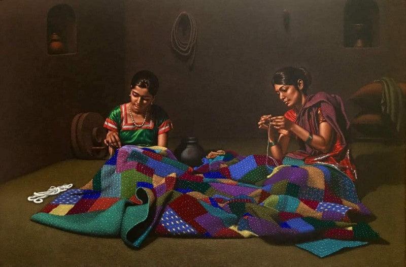 Figurative color pencil drawing titled 'Godhadi', 40x60 inches, by artist Shashikant Dhotre on Paper
