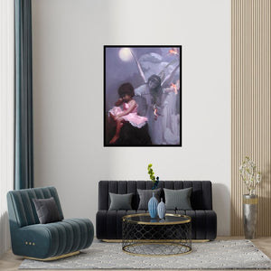 Preview of 'Godly Amusement' Painting by Pramod Kurlekar shown on a wall in a furnished room.