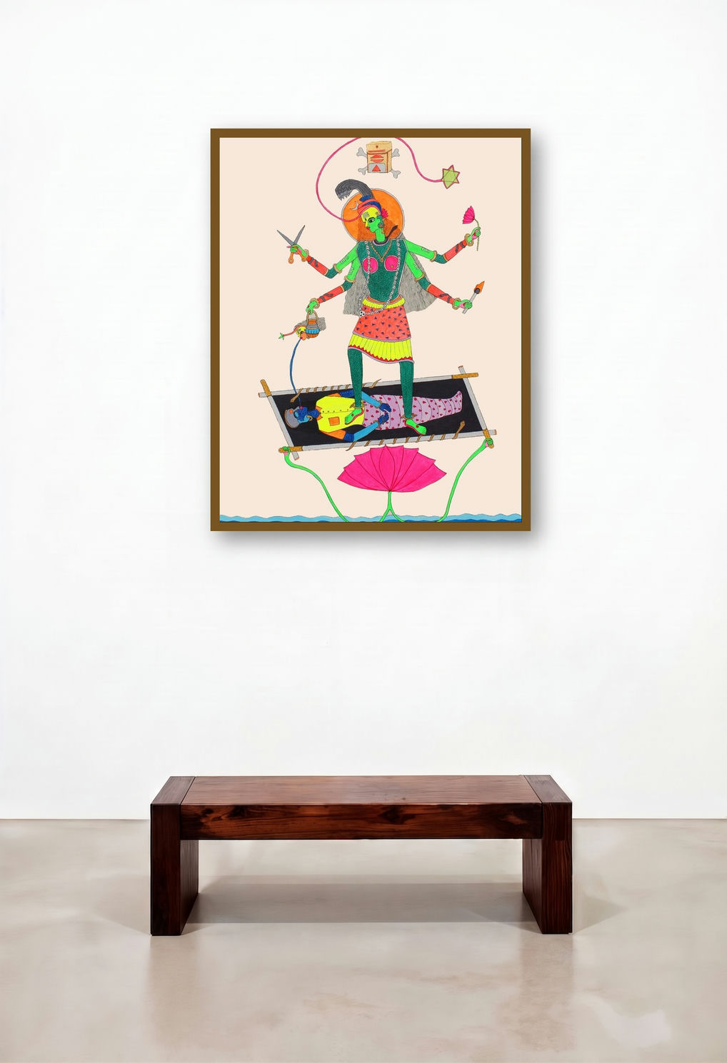 Gold Poison (The Cosmic Weaver) by artist Priti Singh displayed in a Urban Loft Executive Office