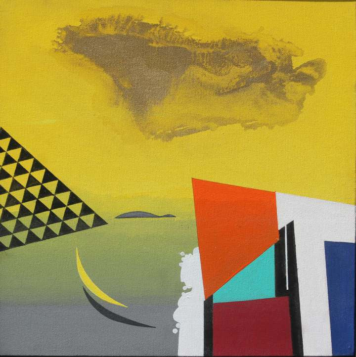 'Golden Clouds' abstract acrylic painting by artist Prabhinder Lall, 18x18 inch, on canvas