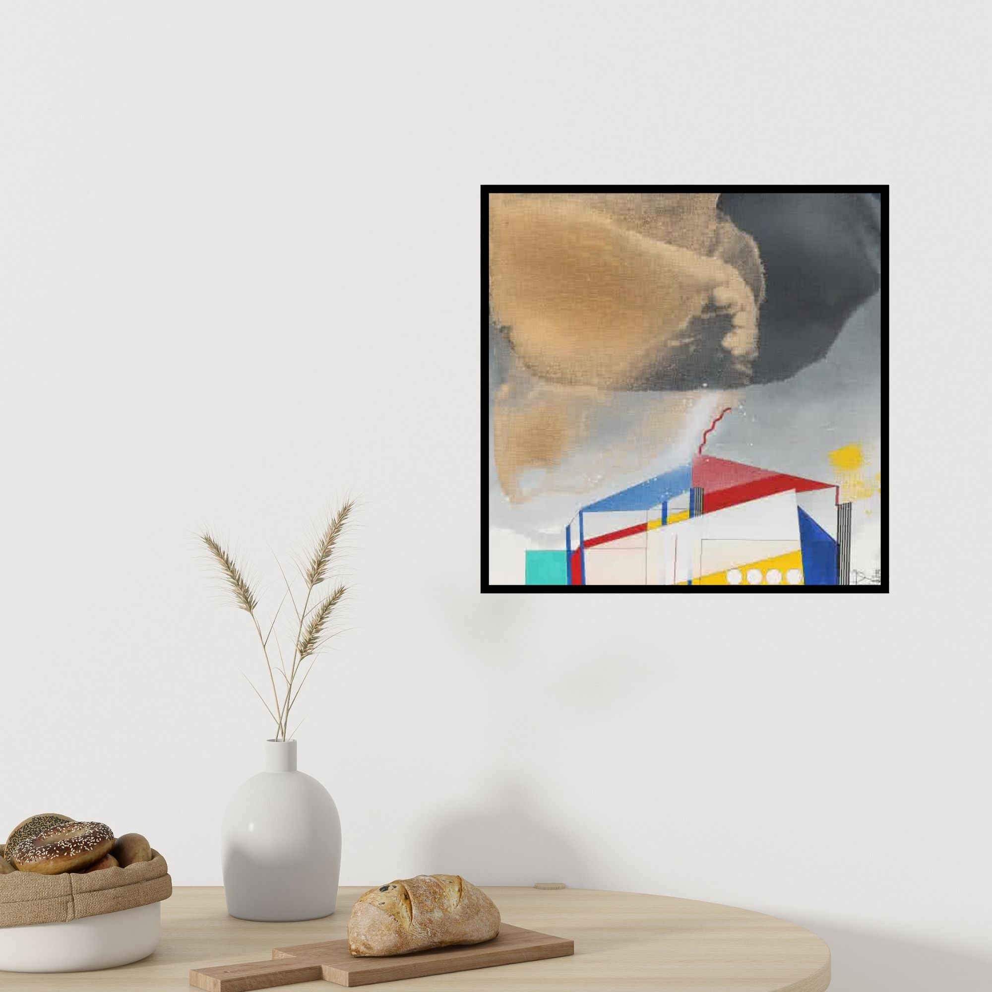 In-situ view of Prabhinder Lall's 'Golden Clouds (City in the Sky)' painting in a room