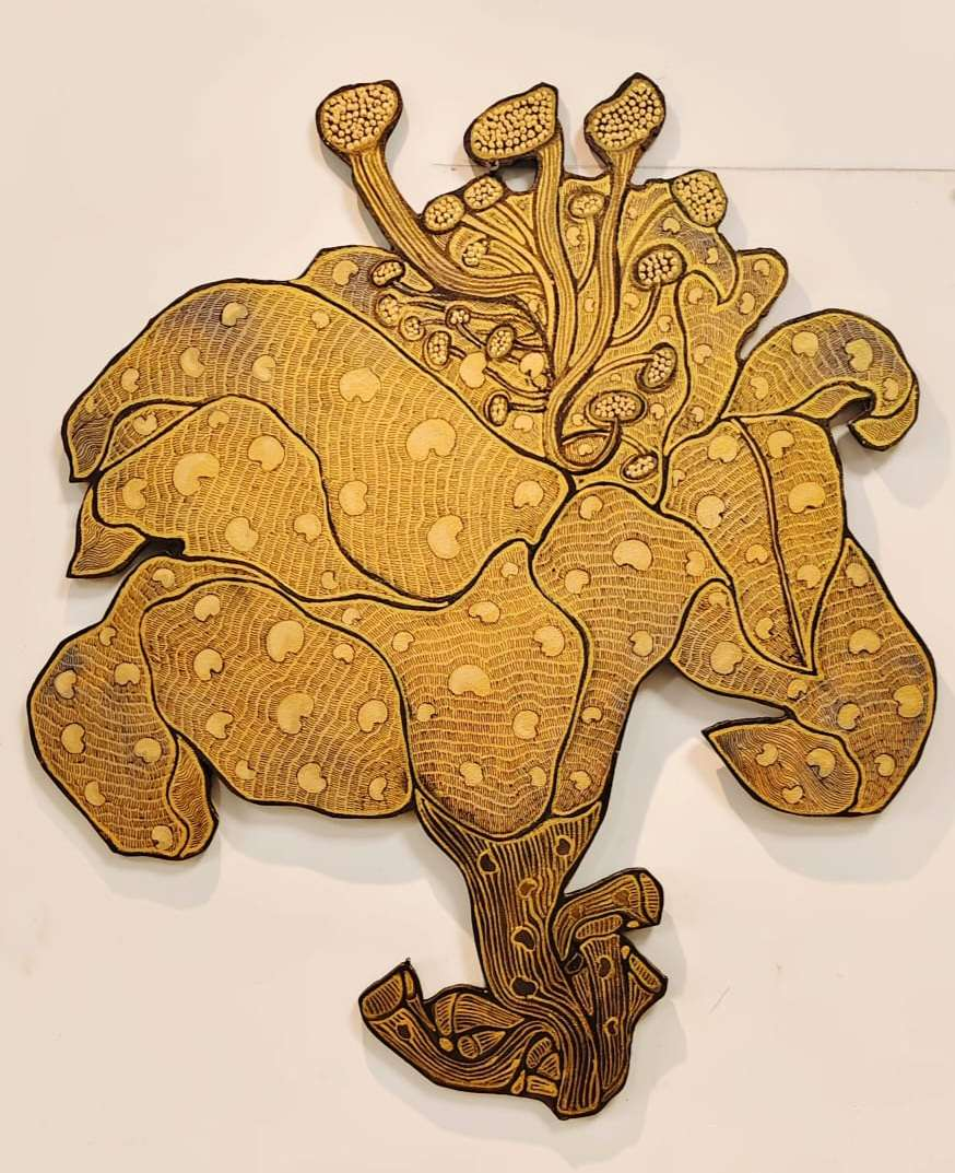 Golden Dawn Flower' nature mixed-media painting by artist Yogesh Powale, 26x24 inch, on canvas