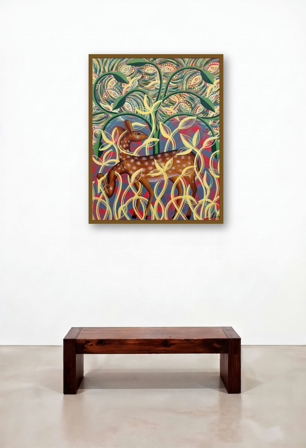 Golden Deer (The Watchful Forest) by artist Kishore Sahoo displayed in a Classic Executive Office