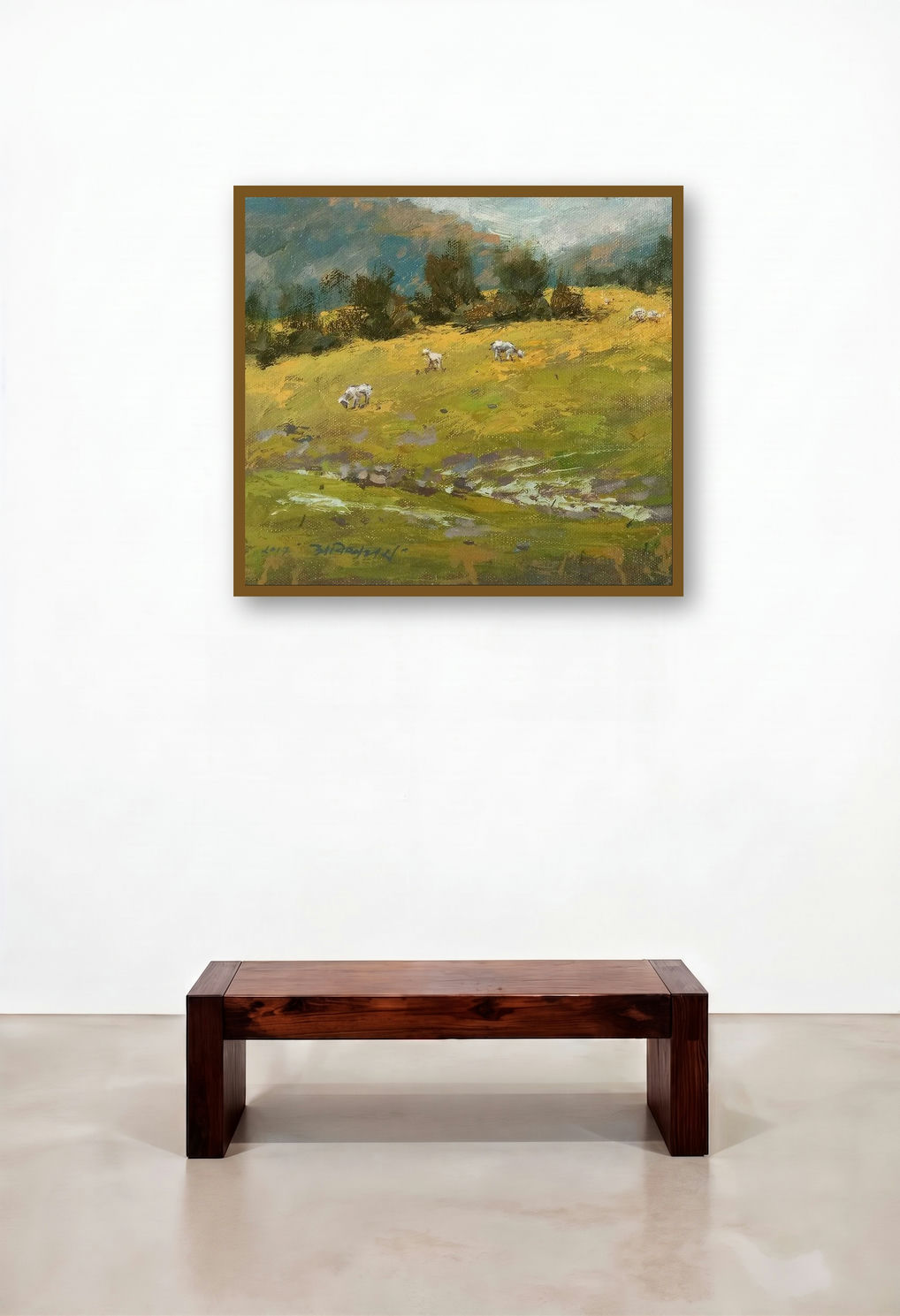 Golden Fodder (Grazing in the Meadow) by artist Avishkar Vispute displayed in a Designer Home Office