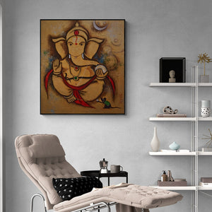 In-situ view of Bala Bhakta Raju's 'Golden Ganesha (Ganesha)' painting in a room