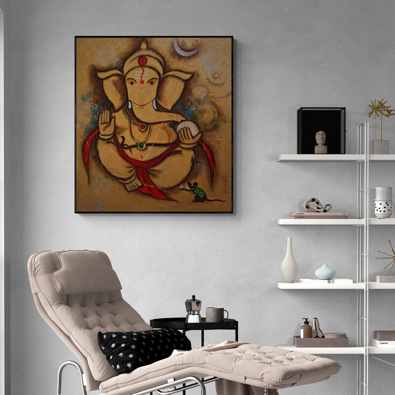 In-situ view of Bala Bhakta Raju's 'Golden Ganesha (Ganesha)' painting in a room