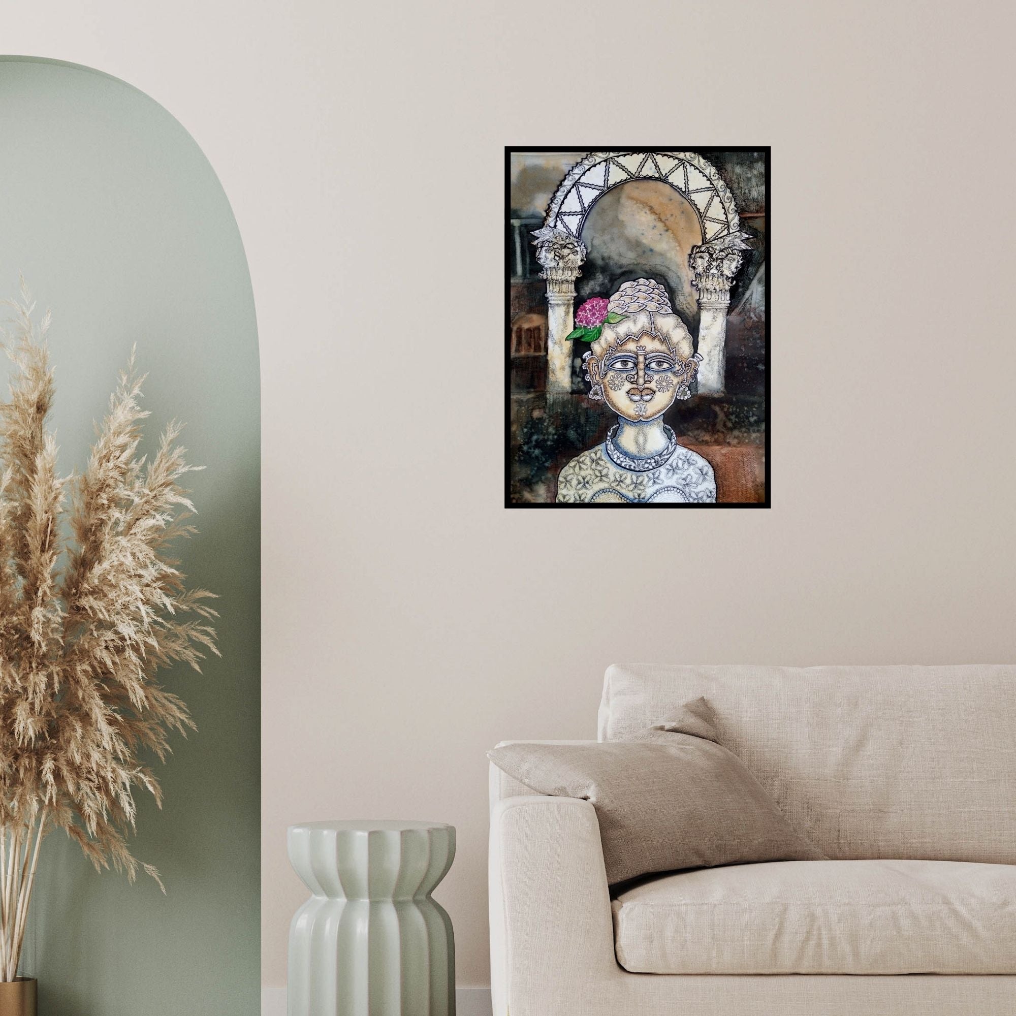 In-situ view of Runa Biswas's 'The Golden Gate 1' painting in a room