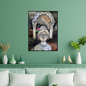 Preview of 'The Golden Gate 1' Painting by Runa Biswas shown on a wall in a furnished room.