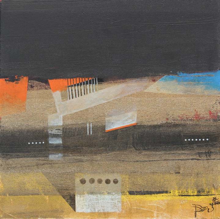 'Golden Mist' abstract acrylic painting by artist Prabhinder Lall, 24x24 inch, on canvas