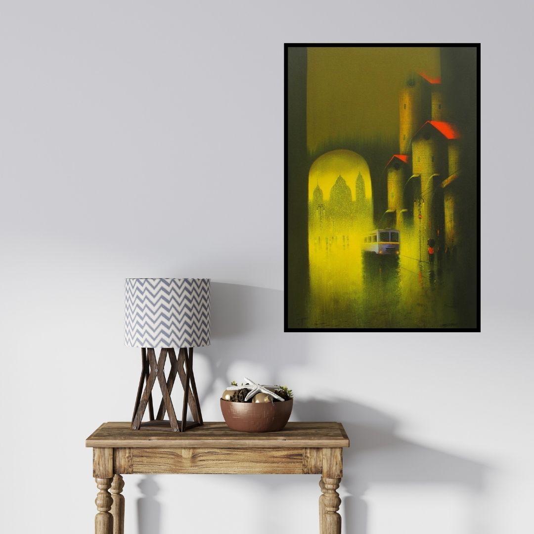 In-situ view of Somnath Bothe's 'Golden Night' painting in a room