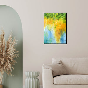 In-situ view of Lasya Upadhyaya's 'Golden Shower' painting in a room