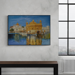 In-situ view of Kamal Rao's 'Golden Temple (Harmandir Sahib)' painting in a room