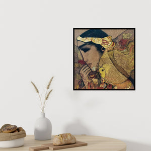 In-situ view of Siddharth Shingade's 'Goldfish' painting in a room