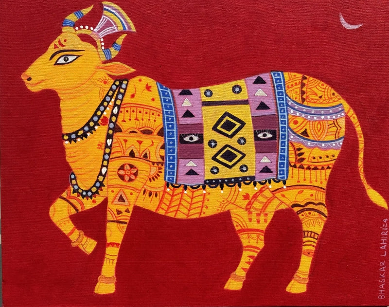 Gomata' religious acrylic painting by artist Bhaskar Lahiri, 16x20 inch, on canvas