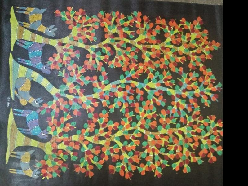 Animals gond traditional art titled 'Gond 9', 14x10 inches, by artist Choti Gond Artist on Paper