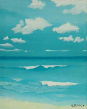 Gone To The Beach by SIMON MASON, Print Oil Seascape Painting on Canvas, X-Small Vertical Wall Art