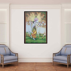 In-situ view of Rajendra Khanna's 'Gopastami (Krishnas Divine Companions)' painting in a room