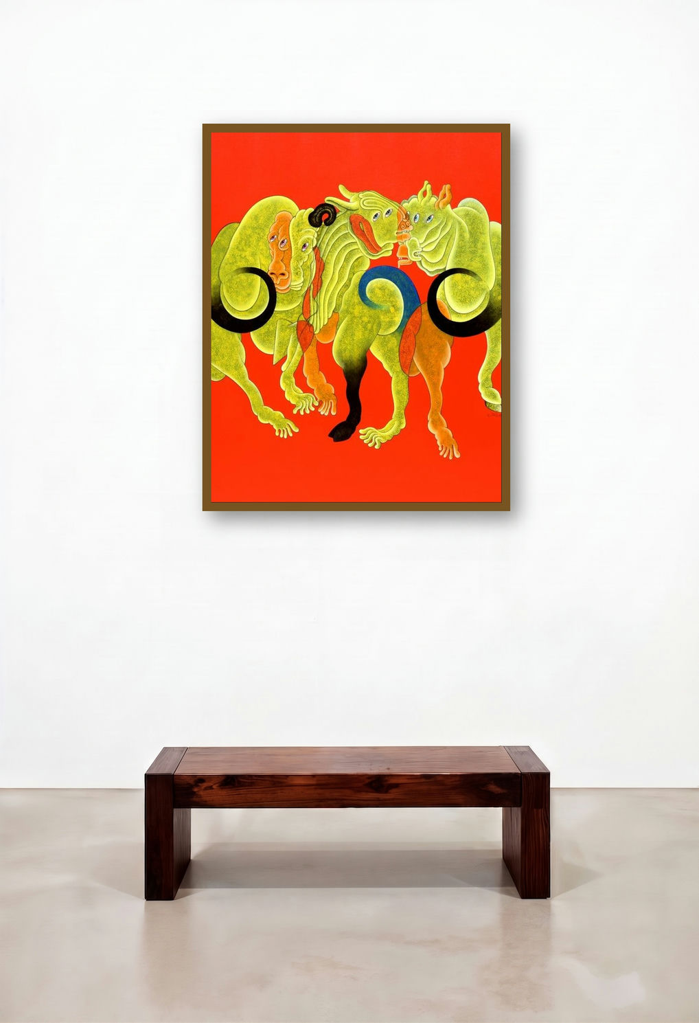 Gossip 1 (The Chimera's Embrace) by artist Dharmendra Kumar displayed in a Modern Penthouse