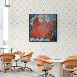 In-situ view of Sameer Dixit's 'Gossip (A Moment of Reflection)' painting in a room