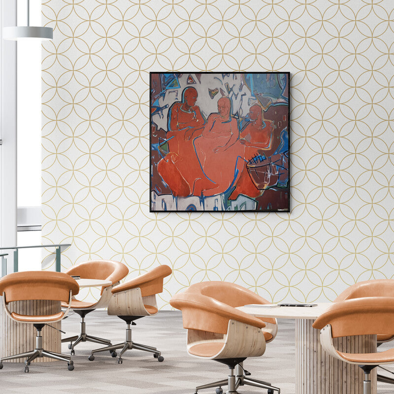 In-situ view of Sameer Dixit's 'Gossip (A Moment of Reflection)' painting in a room