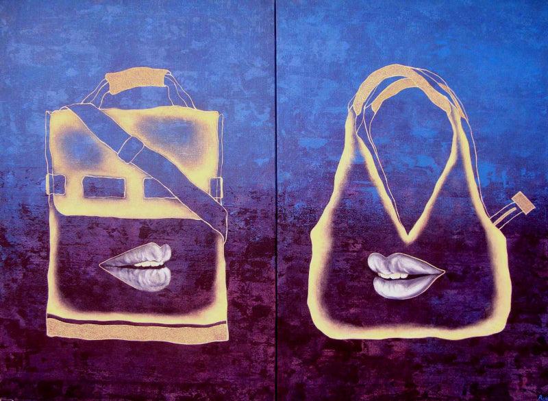 contemporary acrylic painting titled 'Gossip', 30x42 inches, by artist Puja Sarkar on Canvas