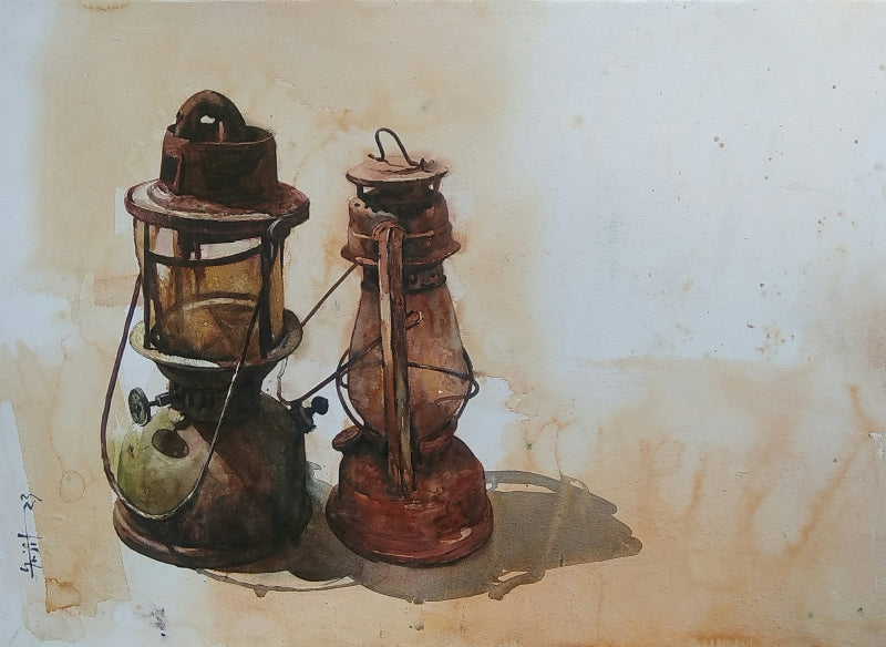 Gossip' still-life watercolor painting by artist Das Sujith, 22x30 inch, on paper