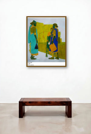 Gossiping Women I by artist Tailor Srinivas displayed in a Mid-Century Modern Lounge