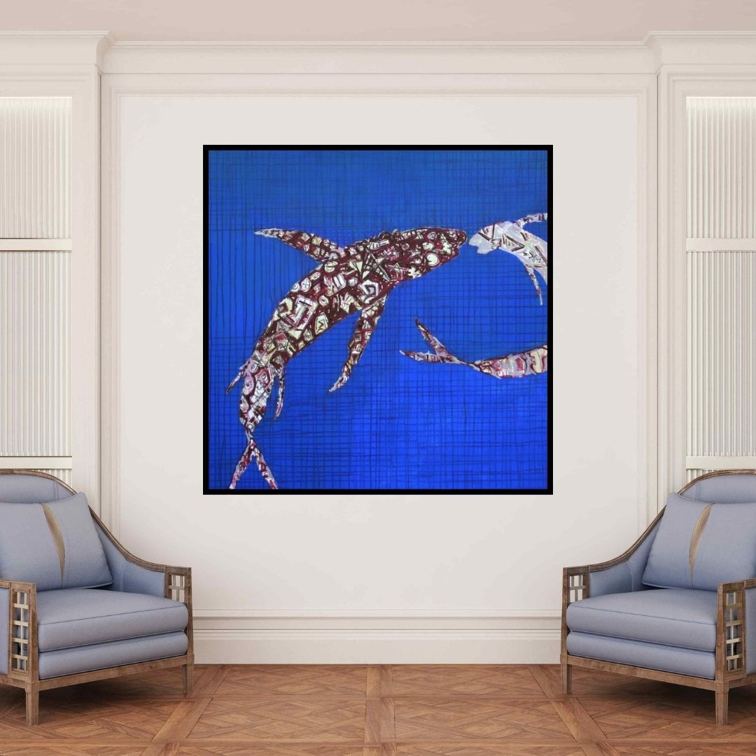 In-situ view of Dhananjay Takalikar's 'Gossipping 2 (Deep Sea Dance)' painting in a room