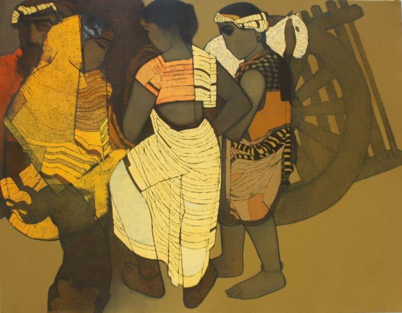 Figurative acrylic painting titled 'Gossipping', 36x48 inches, by artist Siddharth Shingade on Canvas